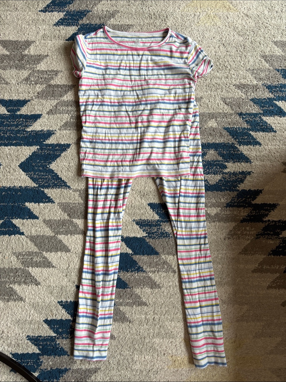 GAP Kids Cream Tee with Pink, Blue, Yellow and Green Stripes
